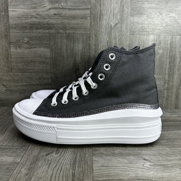 Converse Move Hi Youth Size 6 Dark Grey Sparkle Hightop Shoes - Picture 5 of 9